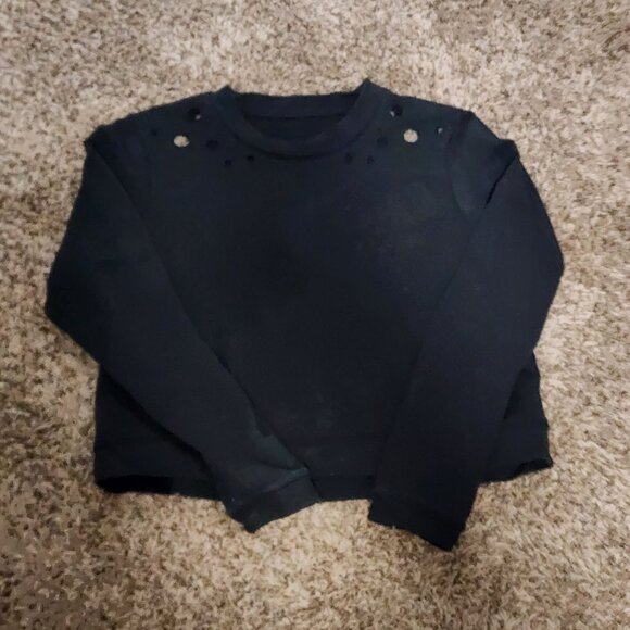 Lululemon Black Long Sleeve Space Eyelet Crew Neck Cropped Top Sweatshirt Size 6 - Picture 6 of 8
